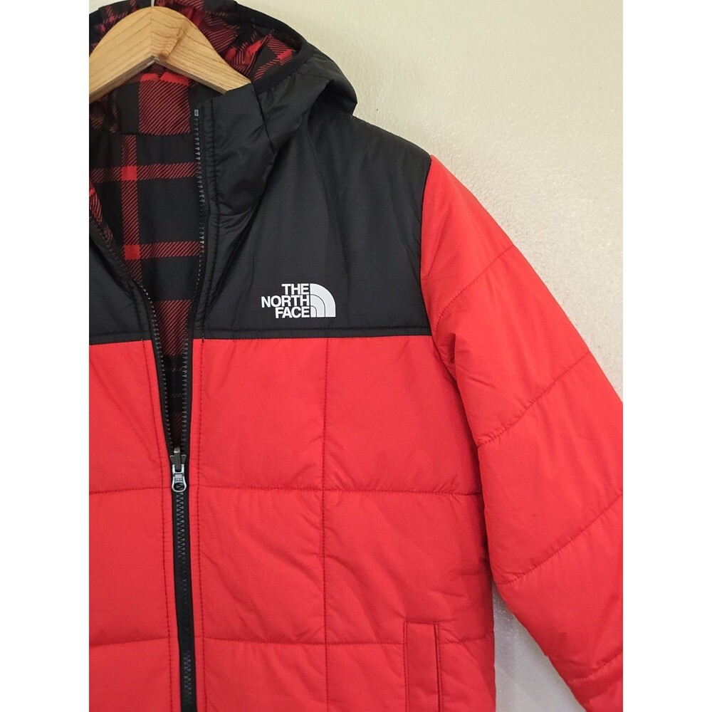 The North Face Perrito Reversible Jacket Red Black Plaid Hooded Boys L 14/16 - Picture 5 of 15